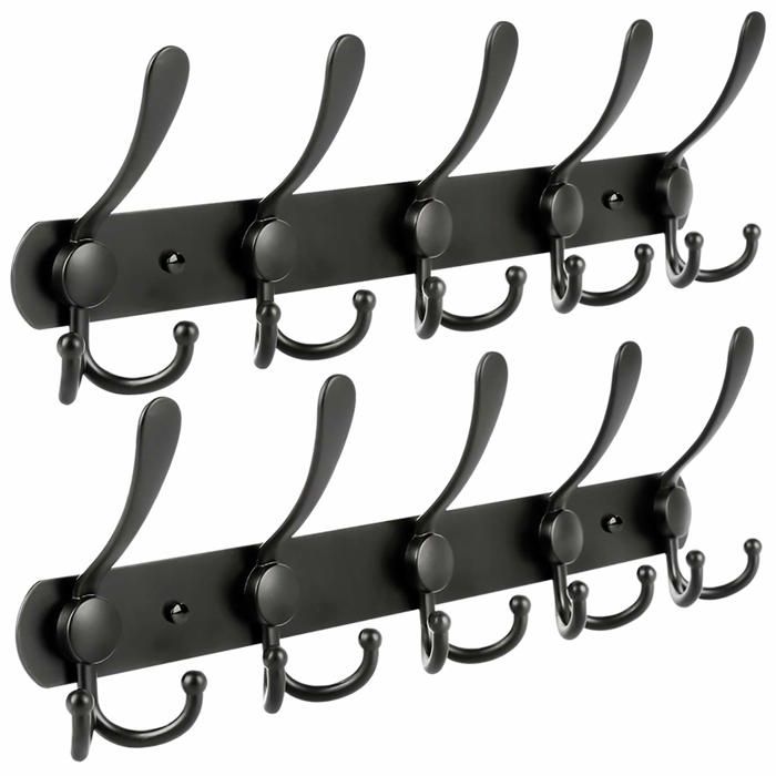 Porte-manteaux mural inox noir 2x rails 40×4 2 cm – 2 paquets (15 crochets) support 30 lb