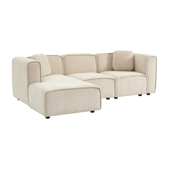 Canapé dangle gauche 3 places tissu beige 2 coussins carrés L 230 x P 145 x H 70 cm - Lester Canapé dangle gauche 3 places tissu beige 2 coussins carrés L 230 x P 145 x H 70 cm - Lester