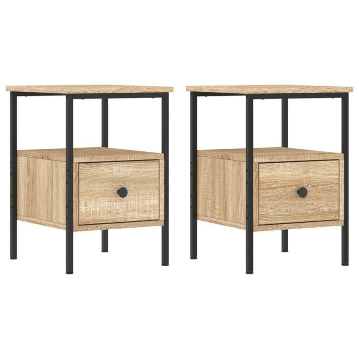 CHEZ JILI* Lot de 2 Tables de chevet - RUIGOU - Petite table de chambre chêne sonoma 34x36x50 cm bois ingénierie Août140864