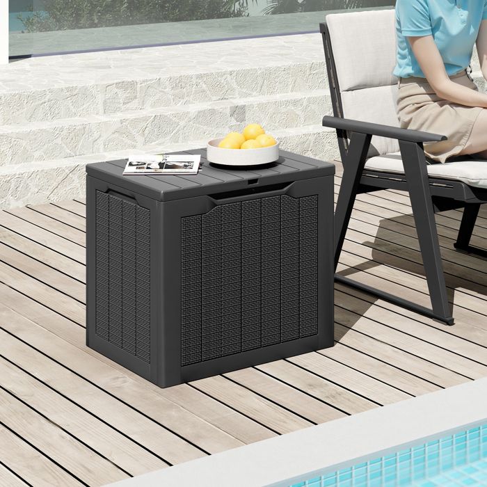 GOPLUS 106L Coffre de Rangement avec Couvercle Verrouillable Surface Imitation Rotin Charge 150 kg 56x41x50 5cm Noir