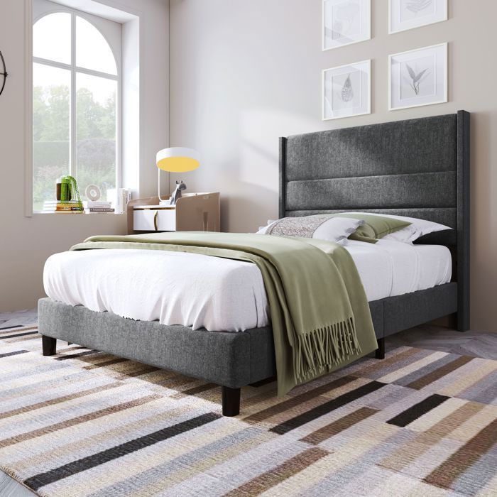 Lit simple rembourré - SOGEU - Style scandinave - 90x200 cm - Tête de lit capitonnée - Sommier à lattes