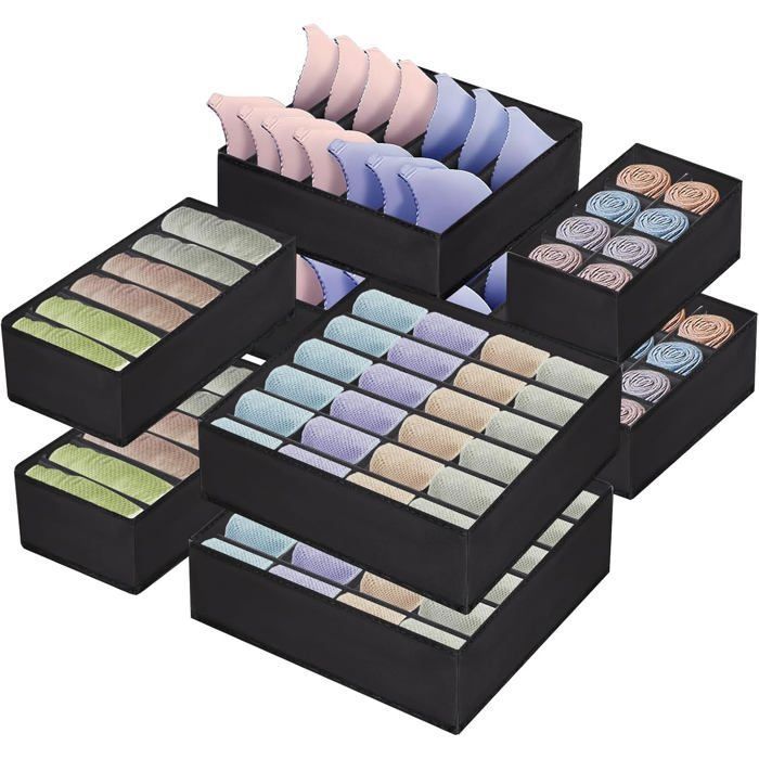 Organisateur Tiroir de Sous Vetement 8 PCS Rangement de Sous-Vêtements Pliables pour Soutiens-gorge Culottes Chaussettes Noir