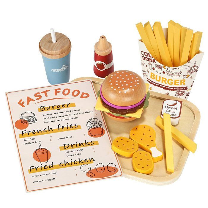 Ensemble Cuisine Enfant Bois - 27 pièces Ensemble Cuisine Enfant Bois Hamburger Menu Allemand - Jeu Alimentaire