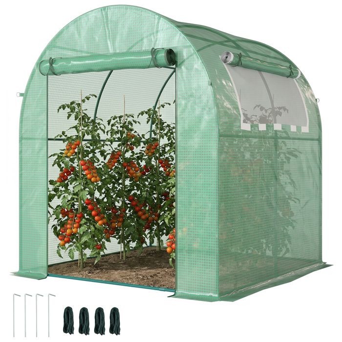 Serre tunnel de jardin - Outsunny - 324m² 180x180x200cm - porte et fenêtre enroulables - cadre en acier bâche PE - verte