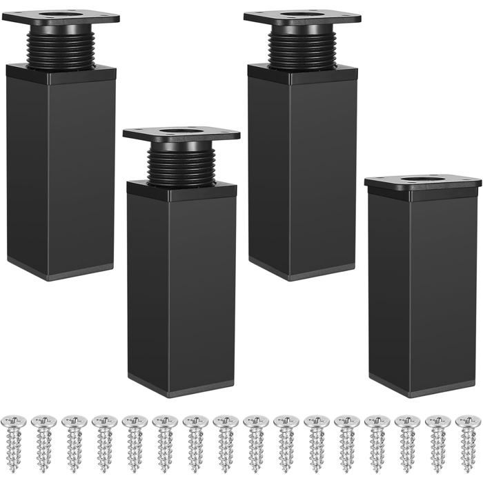 4 pieds de meuble réglables hauteur réglable de 0 à 20 mm pieds de table réglables noir (10 cm)