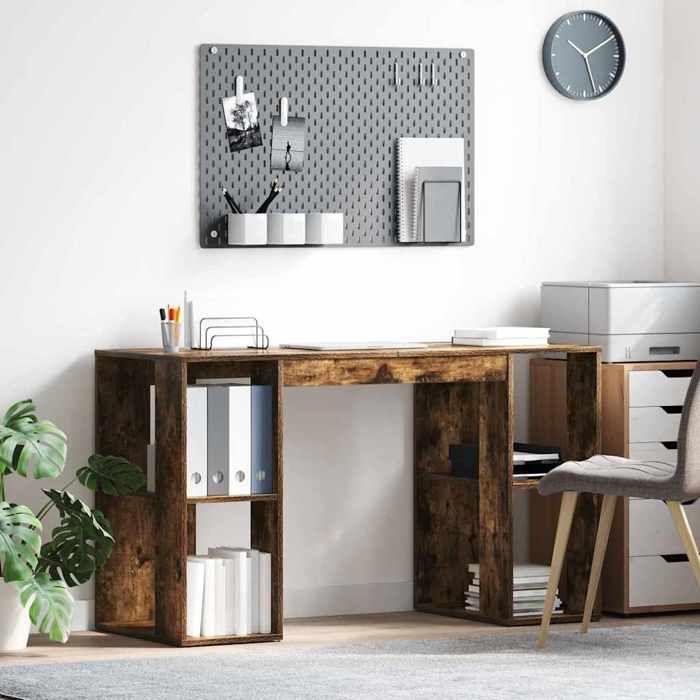 SALE 2026 Bureau moderne compact Marron - Bureau avec Rangement Chêne fumé 130x50 5x75cm PRO337187099