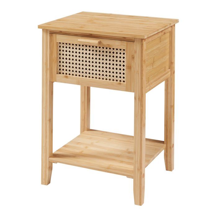 Table de chevet - HELLOSHOP26 - Leirfjord - Bambou - 1 tiroir - 1 étagère - 60x40 cm