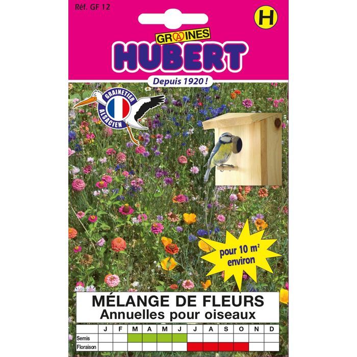 Mélange de graines de fleurs pour oiseaux - Sachet de 12 g - Pour 10 m² - Hauteur 30 à 80 cm - Alysse - Centaurée