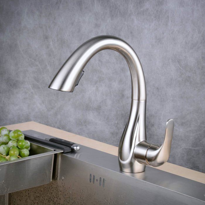 Robinet de cuisine Beelee BLSS1749N Nickel brossé avec bec pivotant 360 ...