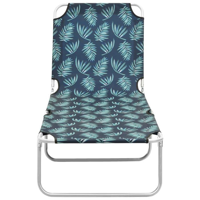 SALE 2026Transat de soleil/plage Gris - Chaise longue pliable acier et tissu motif de feuilles189x58x27cm 4.75 Kg 854468