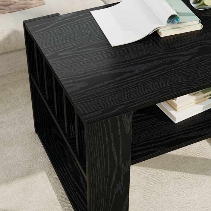 Promo printempsTable basse élégante - Support 20 kg - SHELD - Table à café - Chêne noir 66x49 5x45cm Bois dingénierie M1930853