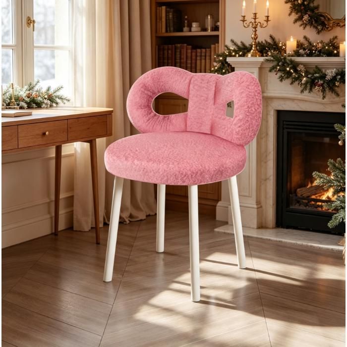 Chaise de Coiffeuse Pivotante avec Dossier – Rembourrée Nœud Style Moderne Blanc