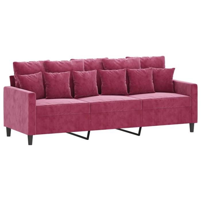 Rouge SOFA - Moderne - Canapé avec 3 places - contemporain - et repose-pieds Rouge bordeaux 180 cm Velours C1376