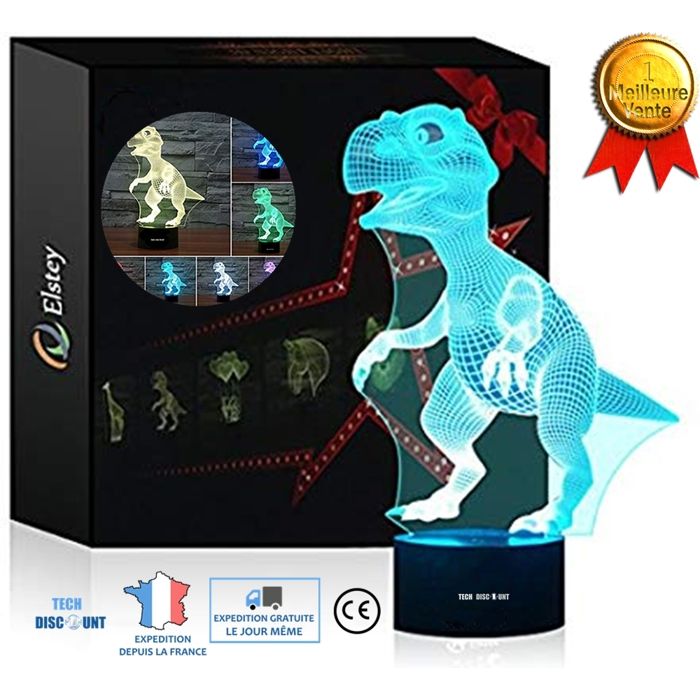 Lampe 3d dinosaure coloré - Aueq - tactile interrupteur veilleuse lumière bleue alimentation usb pour les enfants chambre accesso