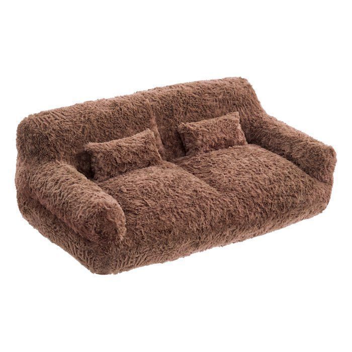 Canap 2 Places Compress Avec Couverture Et Coussins en Laine Marron canap-2-places-compress-avec-couverture-et-coussins-en-laine-marron