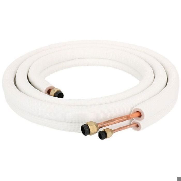 Tuyau de raccordement climatisation en cuivre-aluminium 5 m (1/4″ + 5/8″) isolé blanc gaufré écrous cuivre inclus