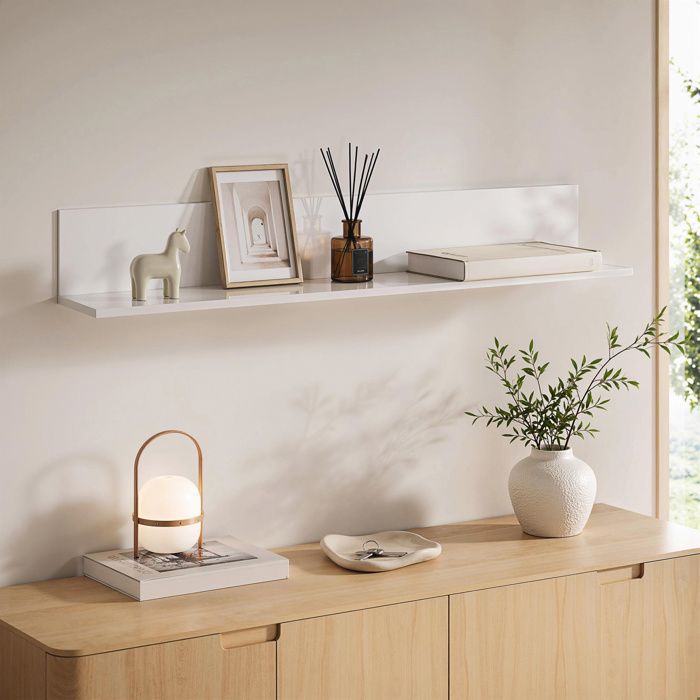 Étagère murale pour salon et chambre épaisseur 1 5 cm bois finition brillante blanc