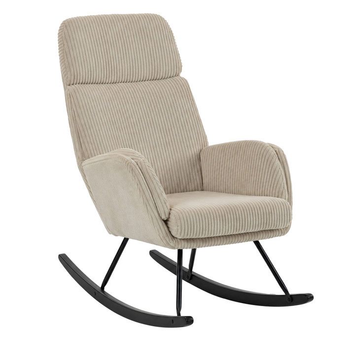 Fauteuil à bascule - HOMCOM - dossier haut - accoudoirs - velours côtelé et pieds bois dhévéa - 67 5 x 94 x 106 cm - beige