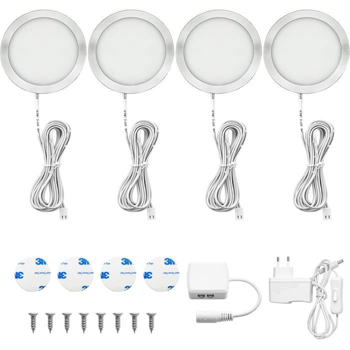 4er Lampe de Plac LED Éclairage LED Cuisine Sous Meuble Blanc Chaud Spots LED Vitrine pour Penderie Cuisine Armoir LAMPE A POSER