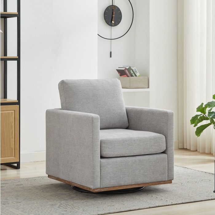 Fauteuil pivotant 360° en chenille gris fauteuil lounge carré avec accoudoirs coussin 17 cm