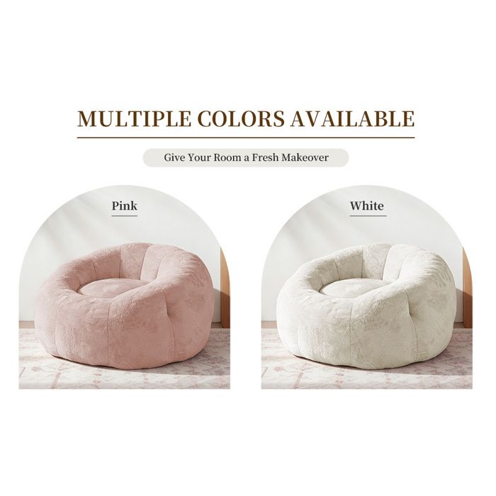 Fauteuil pouf rond - Rose - Flanelle - Lounge chair intérieur 1 place - 54 x 54 x 35 cm