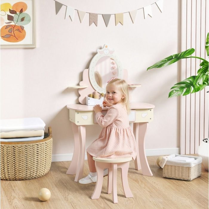 VUENOR Coiffeuse enfant 59 8 x 29 6 x 89 8 cm rose – miroir amovible et tiroir