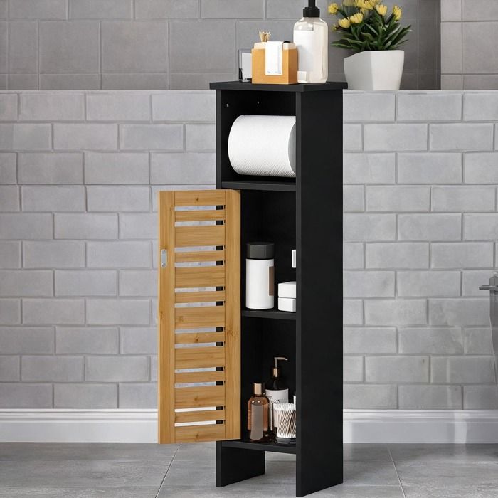 Meuble Bas De Salle De Bain Commode De Salle De Bain Semenier De Salle De Bain en MDF Noir - Noir MDF 21 x 17 x 78 cm Ref NIT6UG