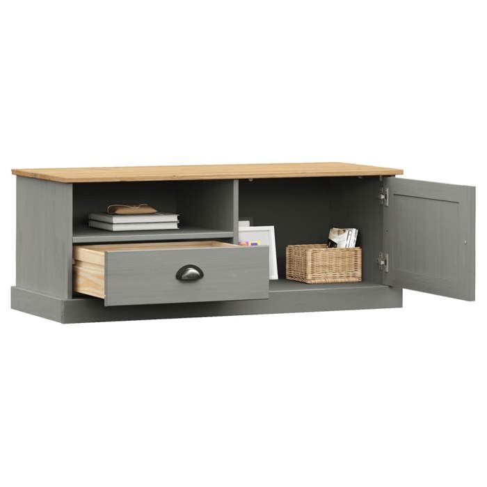 BEAU Armoire HIFI - Banc TV - Meuble TV salon-séjour VIGO - gris - 106x40x40 cm - bois massif de pin[27020]
