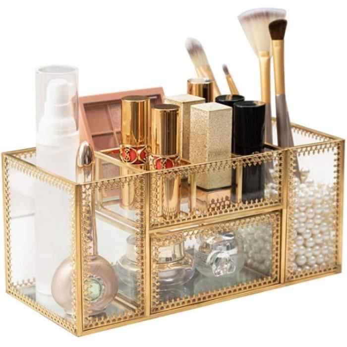 Joligrace Boîte De Rangement Maquillage Avec Miroir Verrouillable Noir 24x17x19cm