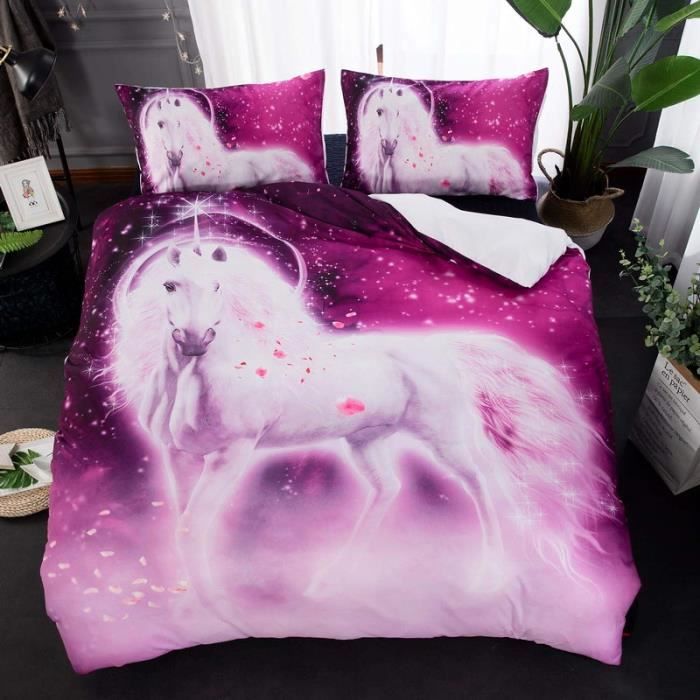 Parure De Lit 3 Pièces Cheval 135x200 Cm - Impression 3D Animaux - Microfibre
