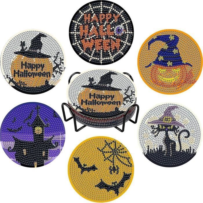 Vernis a ongles,Halloween Diamond Painting Coasters Kits,6pcs Halloween  Diamond Painting Coasters avec support,Diy [E615643140]