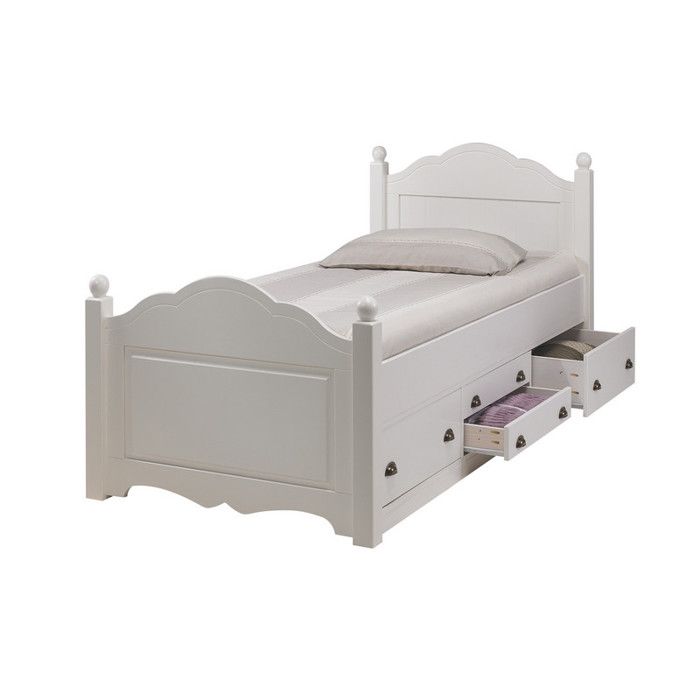 Lit 1 Place - Blanc - 90x190 cm - 4 Tiroirs - Style Anglais - Bois Massif Lit 1 Place - Blanc - 90x190 cm - 4 Tiroirs - Style Anglais - Bois Massif