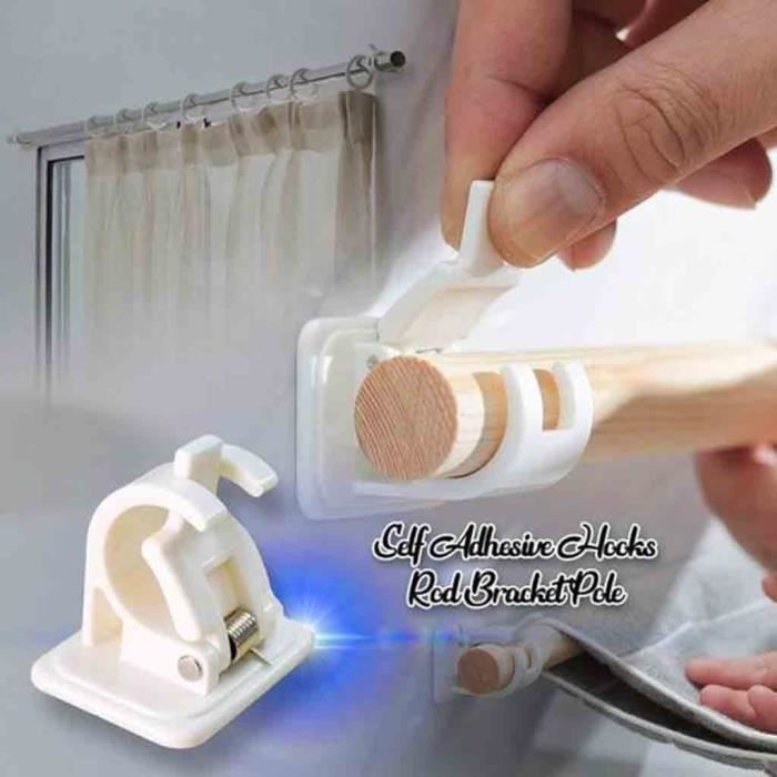 2 Supports De Tringle à Rideaux Auto-adhésifs - Sans Perçage - Porte Jusqu'à 13 Kg - Pour Salle De Bain, Verre, Carrelage - 3