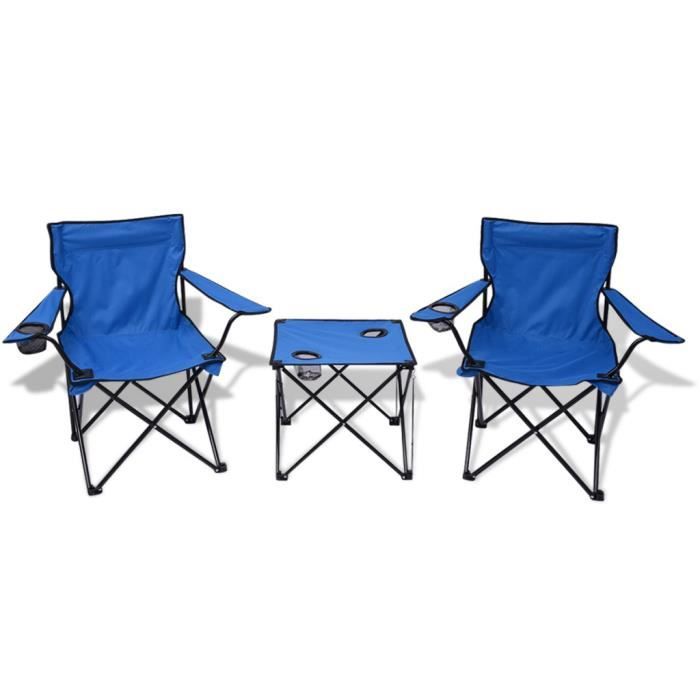 Materiel de camping vidaXL Table et 2 chaises de camping Bleu
