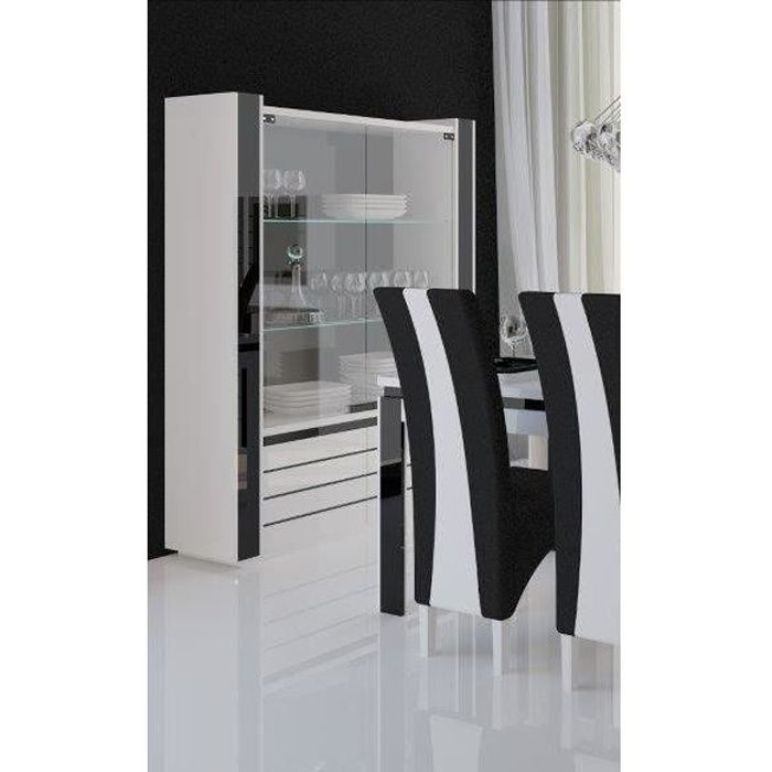 vitrine argentier vaisselier - price factory - lina - blanc et noir - 4 portes - brillant