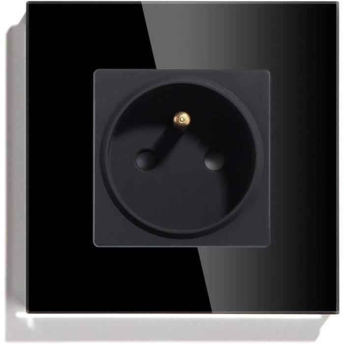 Prise Murale Encastrable Norme Française – Panneau En Verre Cristal – 1 Gang 86x86 Mm – Installation Facile à Câblage Rapide – Noir - 5