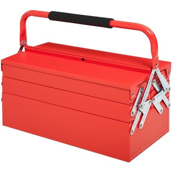 HOMCOM Boite à outils métallique coffret à outils caisse à outils 4 tiroirs  + plateau tôle acier rouge noir pas cher 
