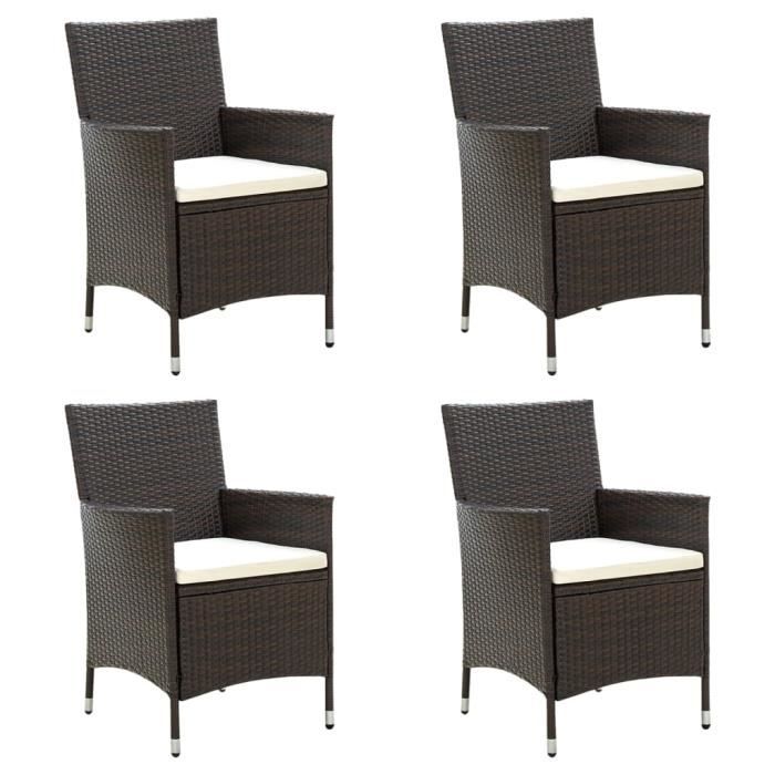 style fr chaise - contemporain - fauteuils de jardin avec coussins 4 pcs résine tressée marron®iytwhj®