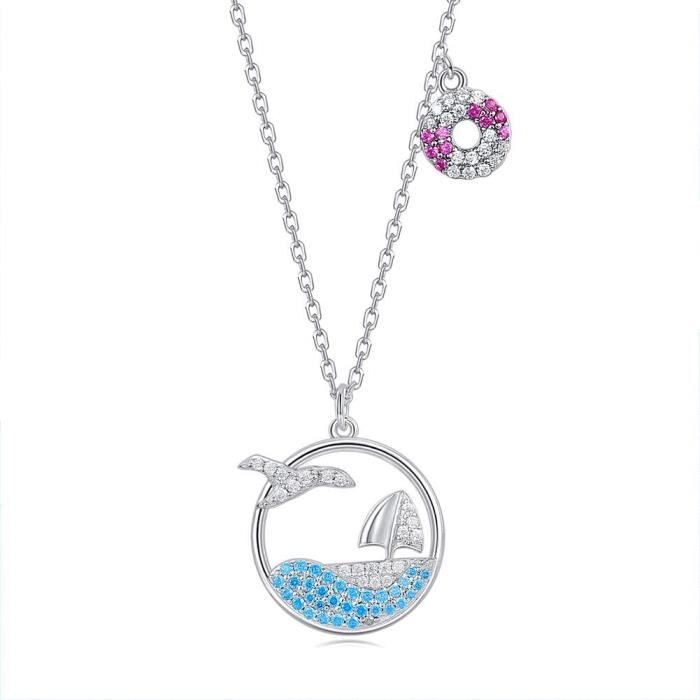 Collier Cœur En Argent 925 Avec Zirconium Cubique - Chaîne Ajustable 40+5 Cm - Pendentif 9x8 Mm - Cadeau Femme Ou Fille, Hypoallergénique