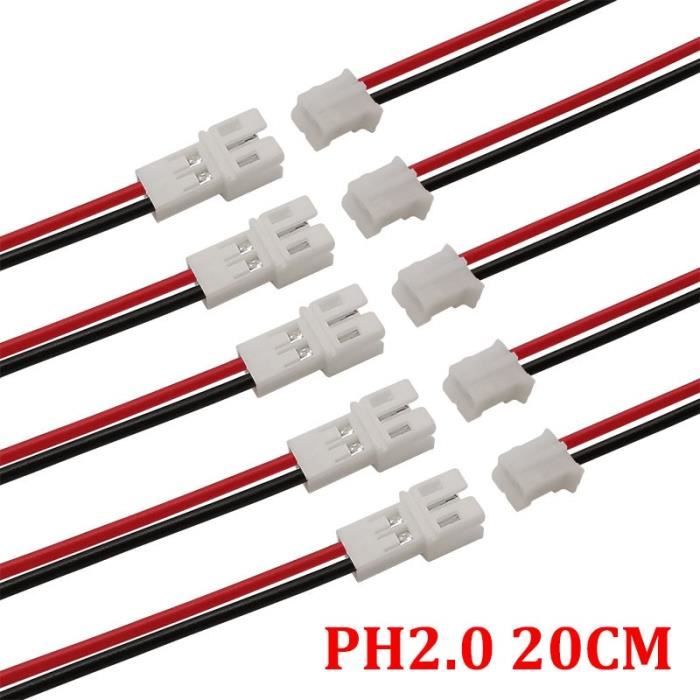 PH 2.0 mm 20 cm - Mini Connecteur De Fil Électrique 2 Broches, 5