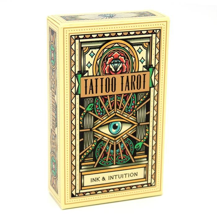 Lot de 78 cartes de tarot de luxe en feuille d'or avec guide (français non garanti) en PVC durable, imperméable et infroissable pour débutants et joueurs professionnels avec boîte plaquée or