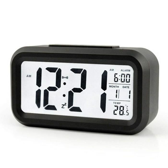 Détection dHumidité et Température Veilleuse Volume dAlarme Réglable Horloge Digitale à Piles Simple pour Chambre Cocoda Réveil avec Snooze d’Activation Tactile Écran LCD 5,3 Pouces 