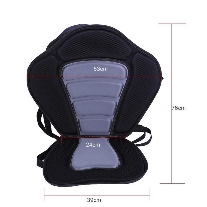 Siège De Kayak Rembourré Luxe, Dossier Haut, Noir Fluo, Avec Sac De Rangement