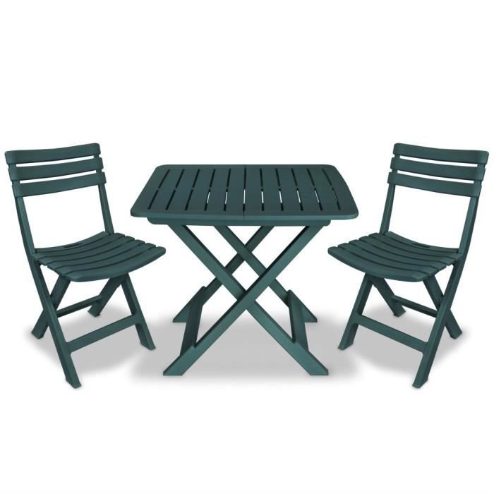 11724® Ensemble Table de bistro de 2 à 4 personnes + 2 chaises pliable - Mobilier de salle à manger de jardin - Plastique Vert