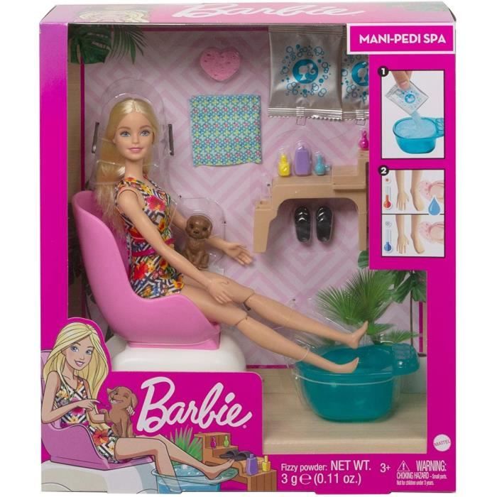 Coffret Barbie métier Soins Et Beauté : 1 Poupée Avec Chien + 10