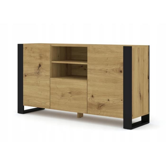 Commode - BB LOISIR - MONDI - 158x84x40cm - Chêne artisanal - Pieds noirs - Ouverture sans poignée Commode - BB LOISIR - MONDI - 158x84x40cm - Chêne artisanal - Pieds noirs - Ouverture sans poignée