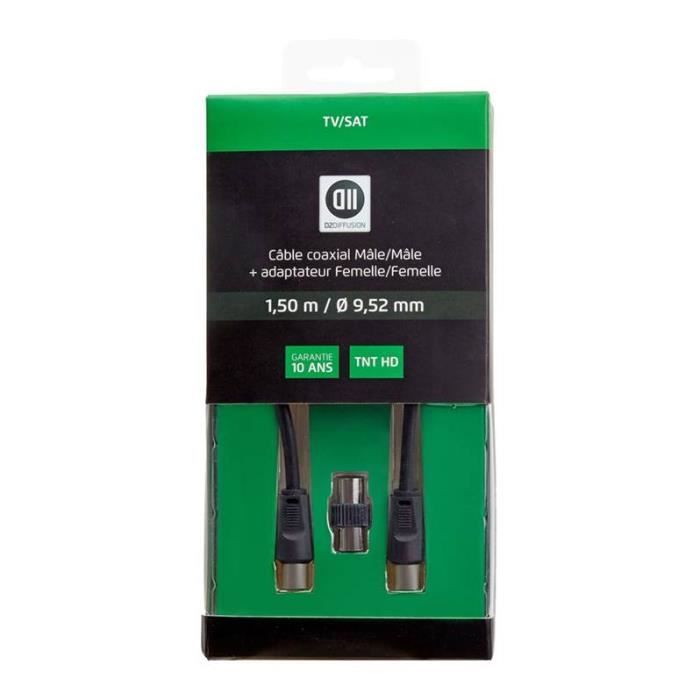 Câble coaxial - D2 Diffusion - 1,5m - Male/femelle - Adaptateur male ...