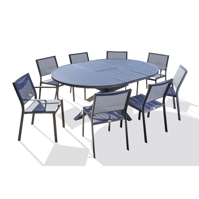Ensemble repas 8 places en aluminium avec rallonge papillon (chaises/fauteuils STOCKHOLM) - Gris anthracite - PELOSA Ensemble repas 8 places en aluminium avec rallonge papillon (chaises/fauteuils STOCKHOLM) - Gris anthracite - PELOSA