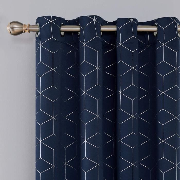 117x138 CM Deconovo Lot de 2 Rideaux Thermique Isolant Occultants a Oeillets avec Motif Argente Turquoise Rideaux Anti Froid pour Chambre Salon