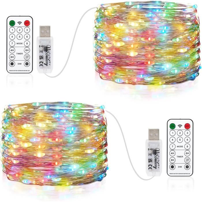 Guirlande Lumineuse LED 10 Mètres 100 Lumières – USB, étanche IP65 – Télécommande – Blanc Chaud 3000K – Pour Noël, Mariage, Décoration